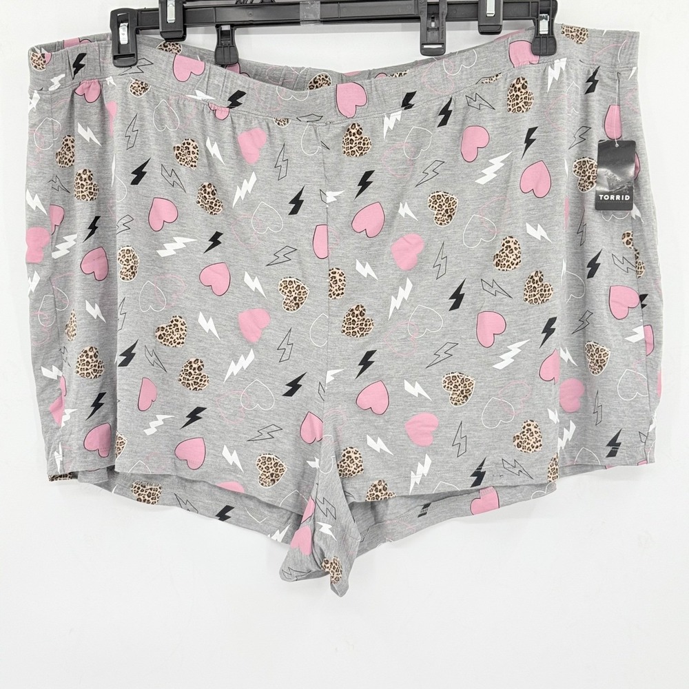 Torrid Women's Super Soft Sleep Shorts 6 (6X) Grey Pink Heart Lightning Bolt NWT